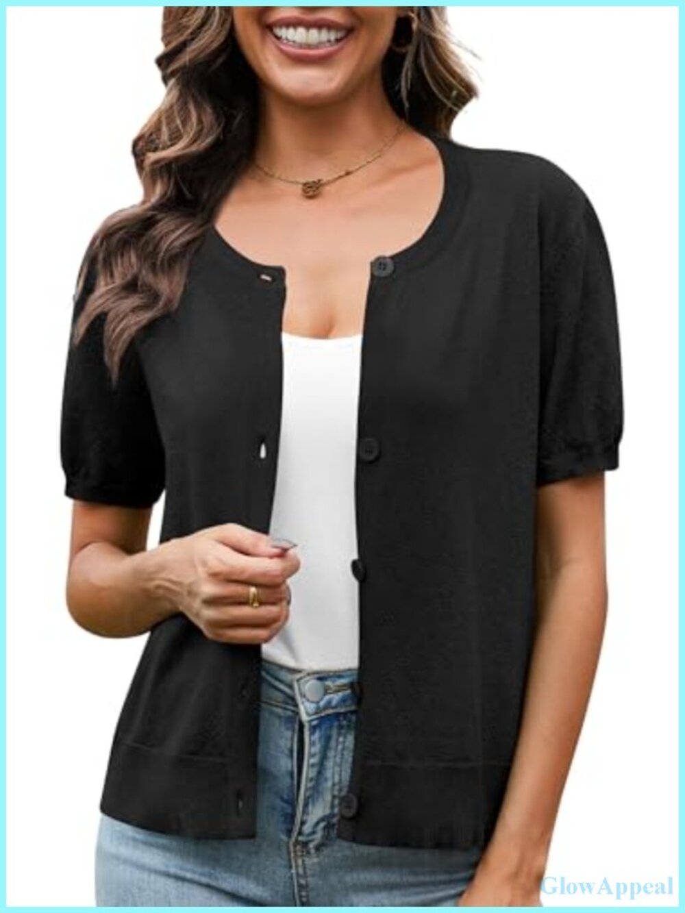 Women's Crochet Knit Button Up Cardigan Shrug Lightweight Short Sleeve Summer